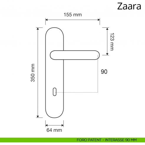 Maniglia con placca big per porta Zaara Linea Calì placca foro patent interasse 90 mm