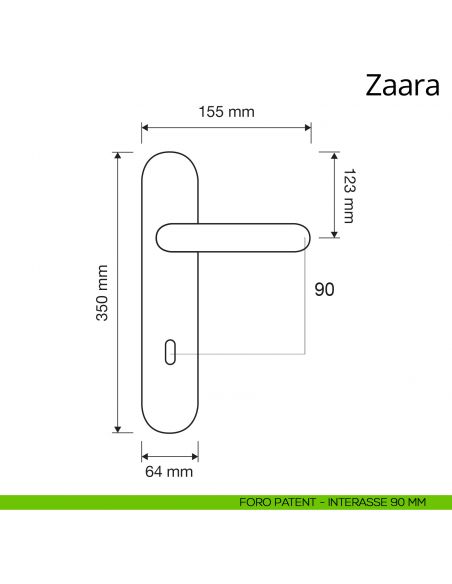 Maniglia con placca big per porta Zaara Linea Calì placca foro patent interasse 90 mm
