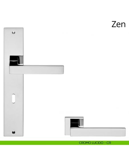 Maniglia con placca per porta Zen Linea Calì - cromo lucido - foro patent