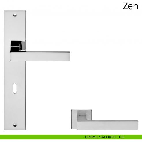 Maniglia con placca per porta Zen Linea Calì - cromo satinato - foro patent