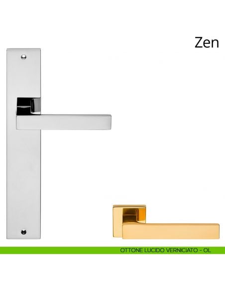 Maniglia con placca per porta Zen Linea Calì - ottone lucido verniciato - placca cieca