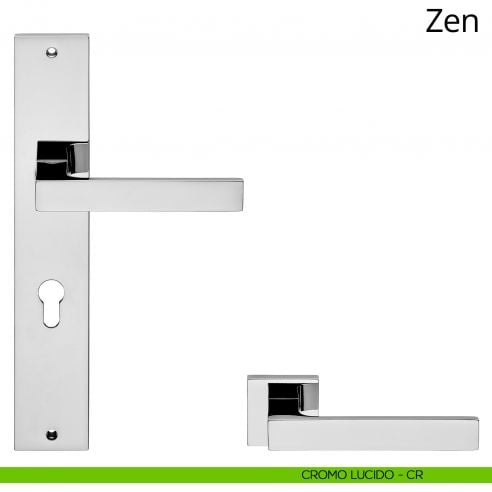 Maniglia con placca per porta Zen Linea Calì - cromo lucido - foro yale