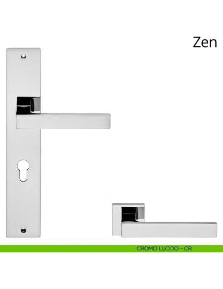 Maniglia con placca per porta Zen Linea Calì - cromo lucido - foro yale