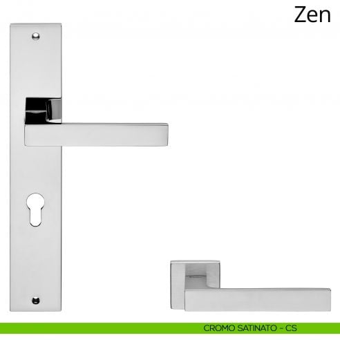 Maniglia con placca per porta Zen Linea Calì - cromo satinato - foro yale