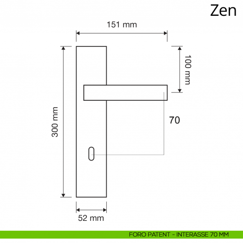 Maniglia con placca per porta Zen Linea Calì placca foro patent interasse 70 mm