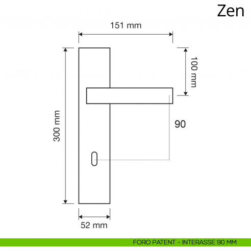 Maniglia con placca per porta Zen Linea Calì placca foro patent interasse 90 mm