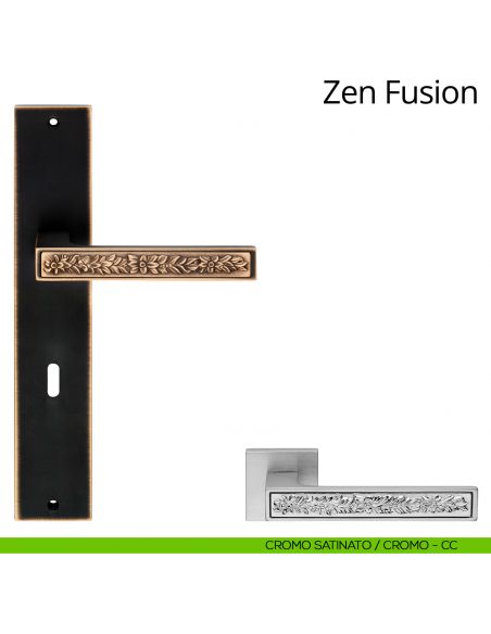 Maniglia con placca per porta Zen Fusion Linea Calì - cromo satinato + cromo lucido - foro patent