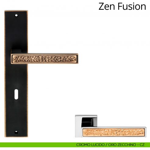 Maniglia con placca per porta Zen Fusion Linea Calì - cromo lucido + oro zecchino - foro patent