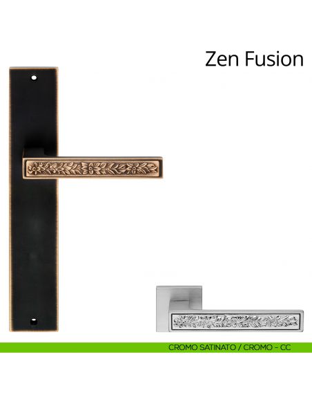 Maniglia con placca per porta Zen Fusion Linea Calì - cromo satinato + cromo lucido - placca cieca