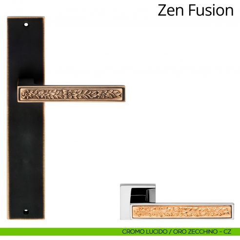 Maniglia con placca per porta Zen Fusion Linea Calì - cromo lucido + oro zecchino - placca cieca