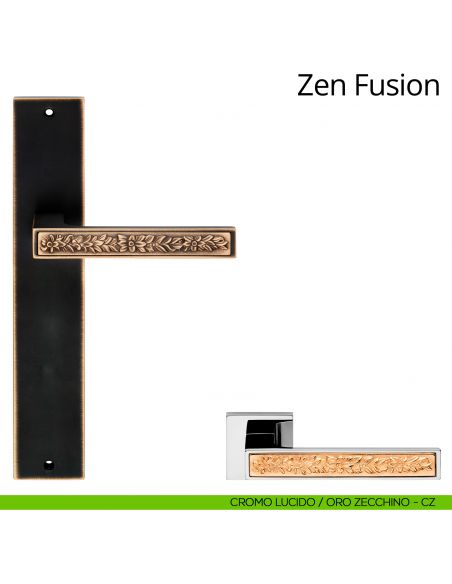 Maniglia con placca per porta Zen Fusion Linea Calì - cromo lucido + oro zecchino - placca cieca