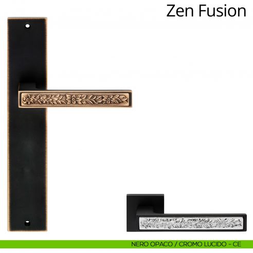 Maniglia con placca per porta Zen Fusion Linea Calì - nero opaco + cromo lucido - placca cieca