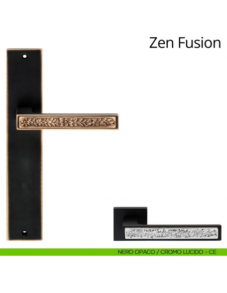 Maniglia con placca per porta Zen Fusion Linea Calì - nero opaco + cromo lucido - placca cieca