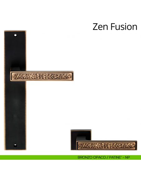 Maniglia con placca per porta Zen Fusion Linea Calì - bronzo opaco + patinè - placca cieca