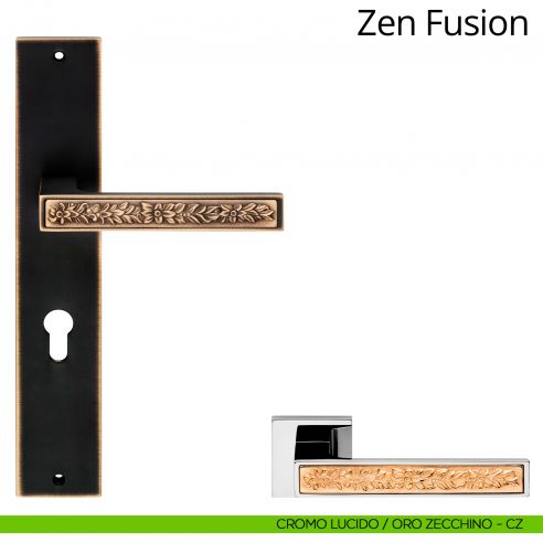 Maniglia con placca per porta Zen Fusion Linea Calì - cromo lucido + oro zecchino - foro yale