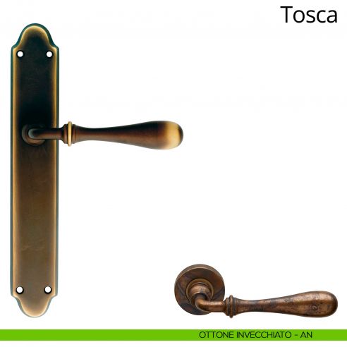 Maniglia con placca per porta Tosca Linea Calì - ottone invecchiato - placca cieca