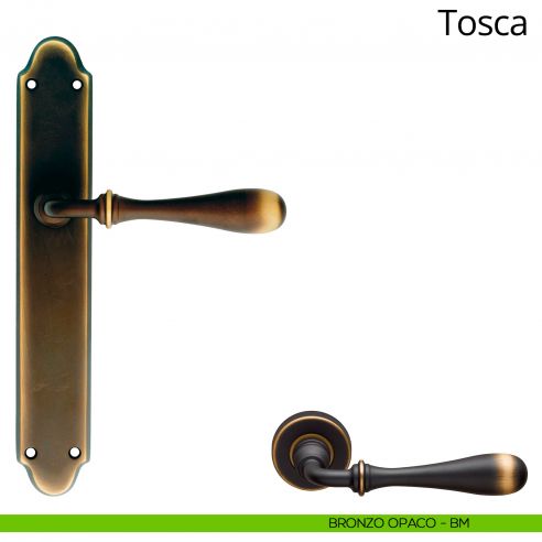 Maniglia con placca per porta Tosca Linea Calì - bronzo opaco - placca cieca