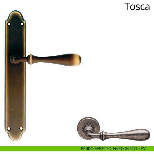 Maniglia con placca per porta Tosca Linea Calì - ferro effetto invecchiato - placca cieca