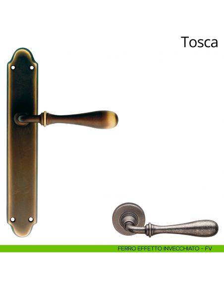 Maniglia con placca per porta Tosca Linea Calì - ferro effetto invecchiato - placca cieca