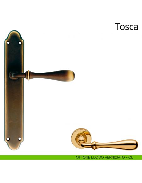 Maniglia con placca per porta Tosca Linea Calì - ottone lucido verniciato - placca cieca