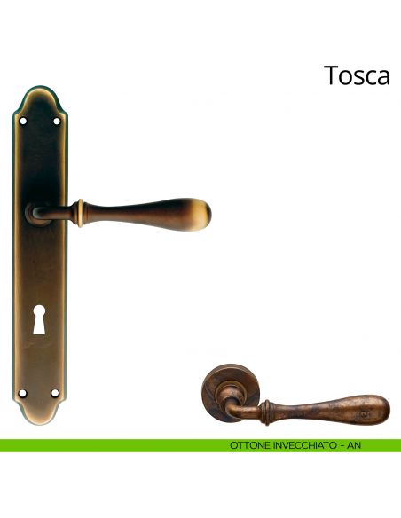 Maniglia con placca per porta Tosca Linea Calì - ottone invecchiato - foro patent