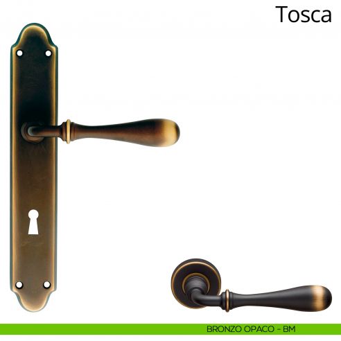 Maniglia con placca per porta Tosca Linea Calì - bronzo opaco - foro patent
