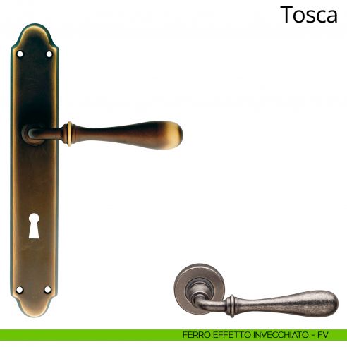 Maniglia con placca per porta Tosca Linea Calì - ferro effetto invecchiato - foro patent