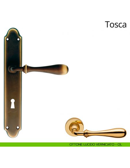Maniglia con placca per porta Tosca Linea Calì - ottone lucido verniciato - foro patent