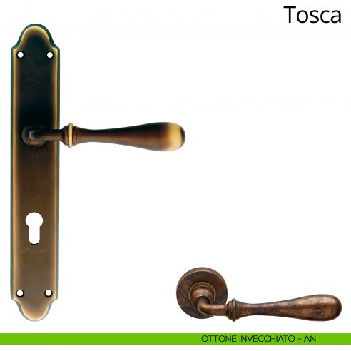 Maniglia con placca per porta Tosca Linea Calì - ottone invecchiato - foro yale