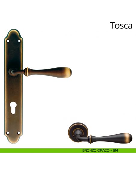Maniglia con placca per porta Tosca Linea Calì - bronzo opaco - foro yale