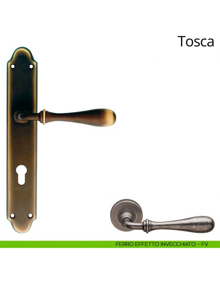Maniglia con placca per porta Tosca Linea Calì - ferro effetto invecchiato - foro yale