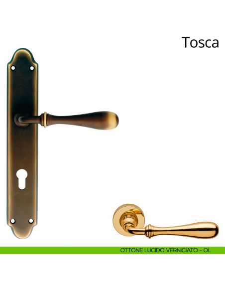 Maniglia con placca per porta Tosca Linea Calì - ottone lucido verniciato - foro yale