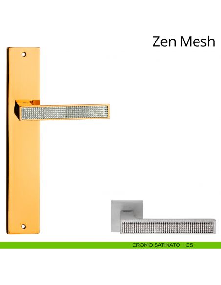 Maniglia Swarovski con placca per porta Zen Mesh Linea Calì - cromo satinato - placca cieca