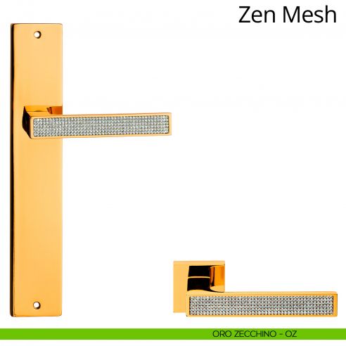 Maniglia Swarovski con placca per porta Zen Mesh Linea Calì - oro zecchino - placca cieca