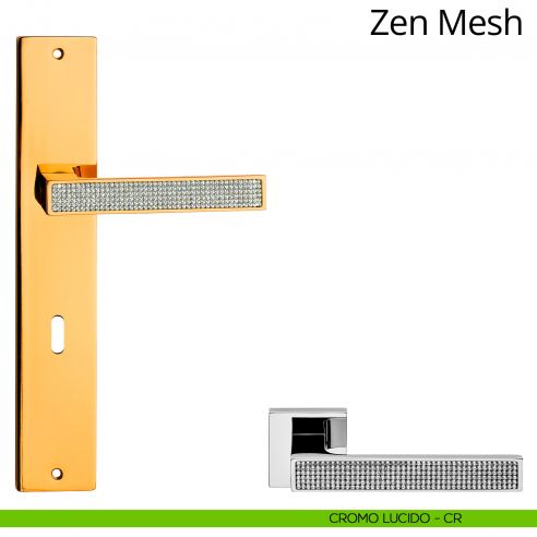 Maniglia Swarovski con placca per porta Zen Mesh Linea Calì - cromo lucido - foro patent
