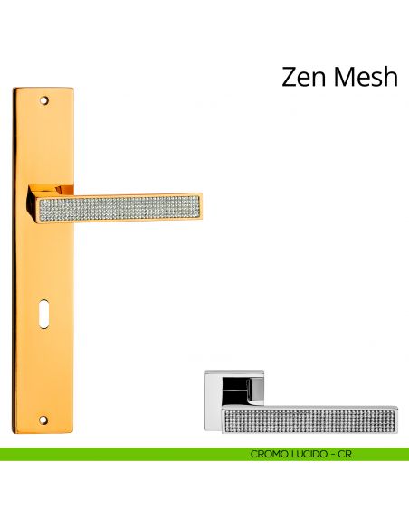 Maniglia Swarovski con placca per porta Zen Mesh Linea Calì - cromo lucido - foro patent