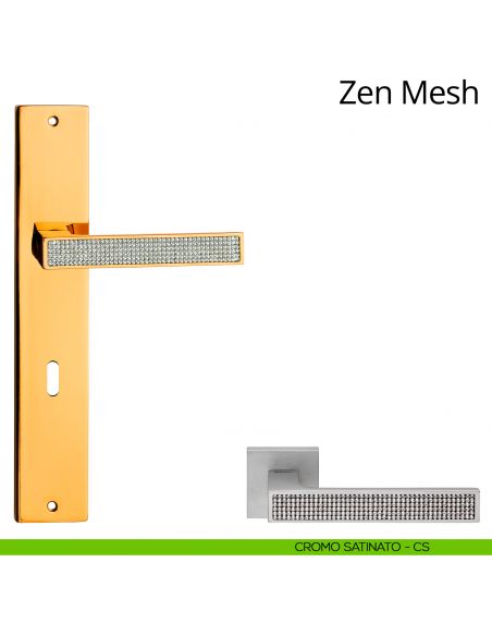 Maniglia Swarovski con placca per porta Zen Mesh Linea Calì - cromo satinato - foro patent