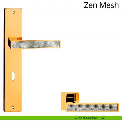 Maniglia Swarovski con placca per porta Zen Mesh Linea Calì - oro zecchino - foro patent