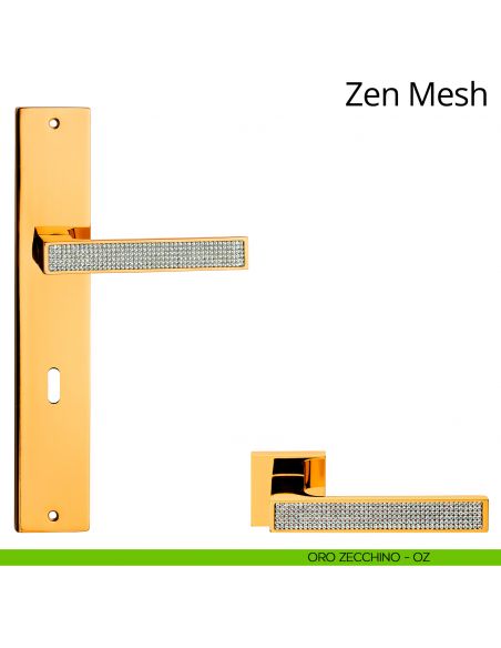 Maniglia Swarovski con placca per porta Zen Mesh Linea Calì - oro zecchino - foro patent