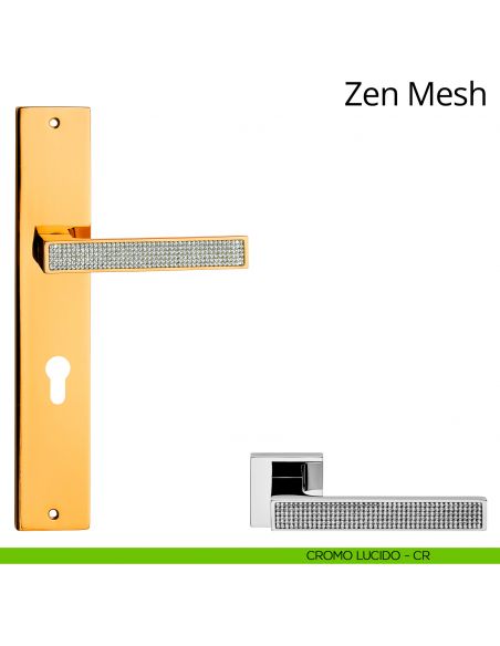 Maniglia Swarovski con placca per porta Zen Mesh Linea Calì - cromo lucido - foro yale