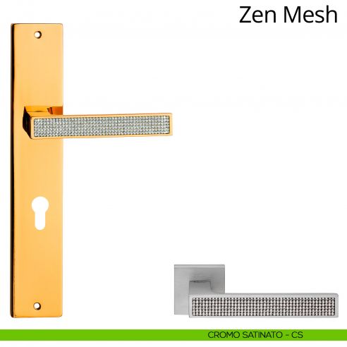 Maniglia Swarovski con placca per porta Zen Mesh Linea Calì - cromo satinato - foro yale