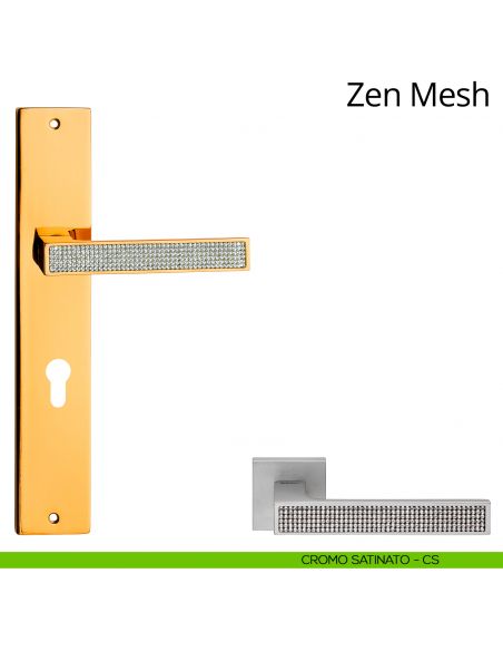 Maniglia Swarovski con placca per porta Zen Mesh Linea Calì - cromo satinato - foro yale