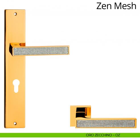 Maniglia Swarovski con placca per porta Zen Mesh Linea Calì - oro zecchino - foro yale