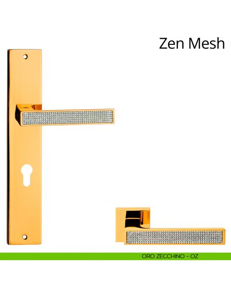 Maniglia Swarovski con placca per porta Zen Mesh Linea Calì - oro zecchino - foro yale