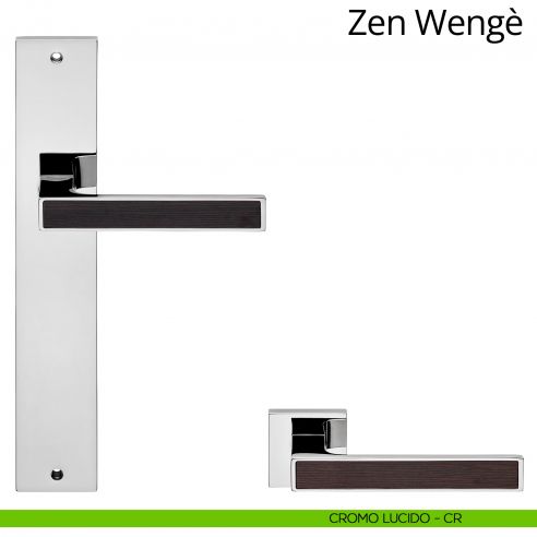 Maniglia legno con placca per porta Zen Wengè Linea Calì - cromo lucido - placca cieca