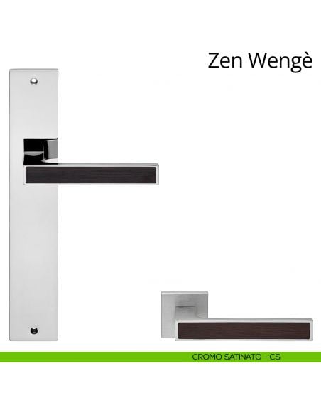 Maniglia legno con placca per porta Zen Wengè Linea Calì - cromo satinato - placca cieca