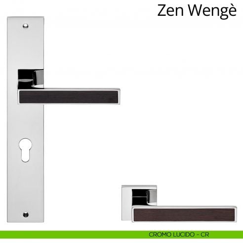Maniglia legno con placca per porta Zen Wengè Linea Calì - cromo lucido - foro yale