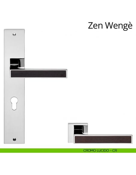 Maniglia legno con placca per porta Zen Wengè Linea Calì - cromo lucido - foro yale