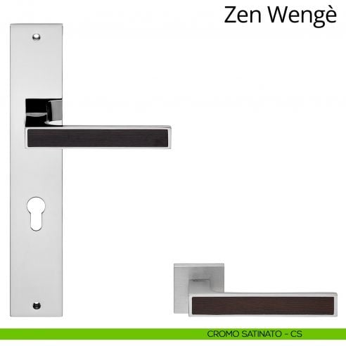 Maniglia legno con placca per porta Zen Wengè Linea Calì - cromo satinato - foro yale