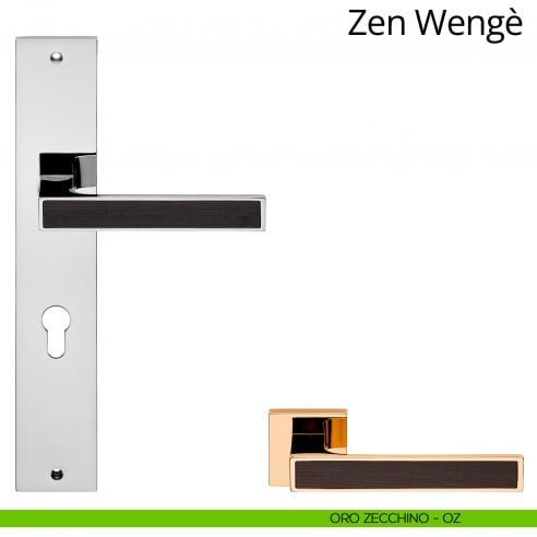 Maniglia legno con placca per porta Zen Wengè Linea Calì - oro zecchino - foro yale